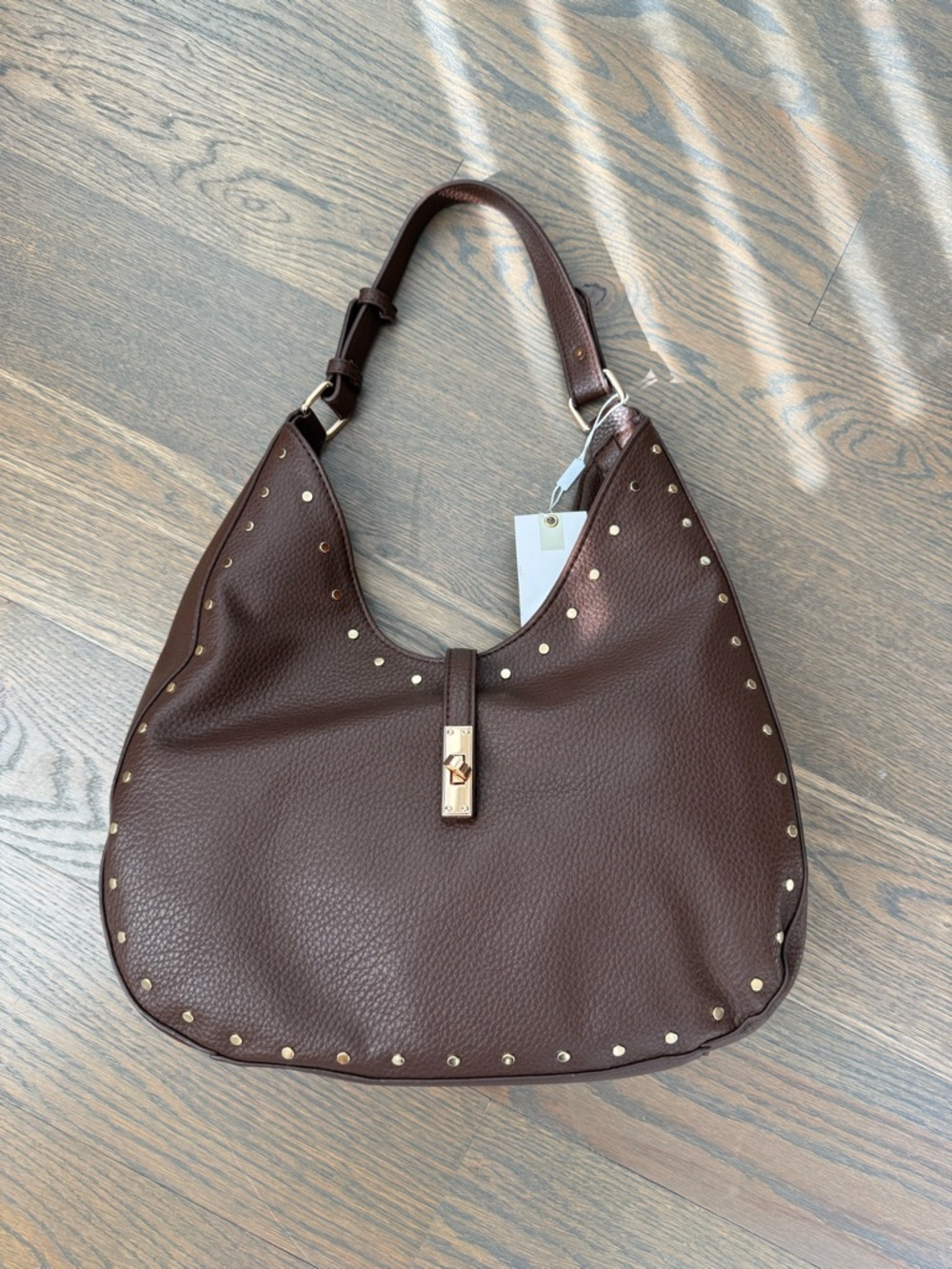 NWT Brown Faux Leather Studded Hobo Bag